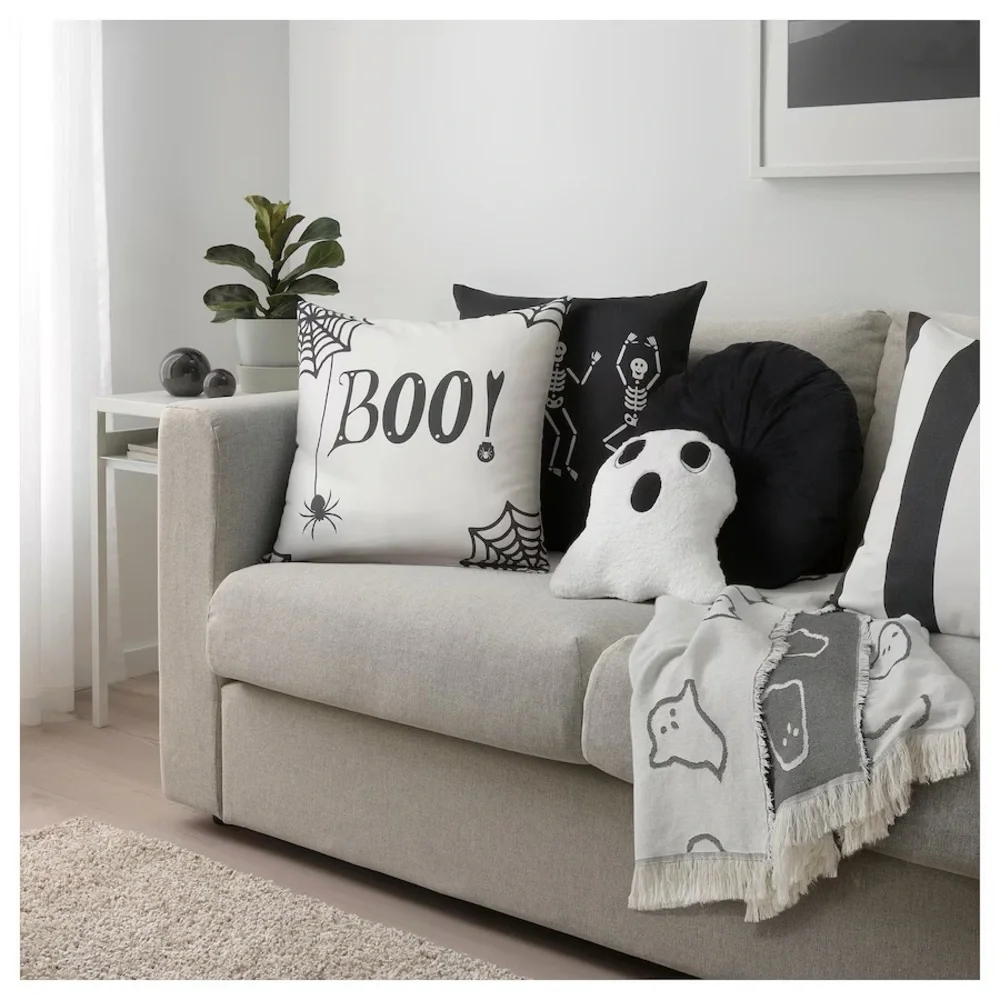 IKEA KUSTFYR Cushion cover, white/black, 20x20 